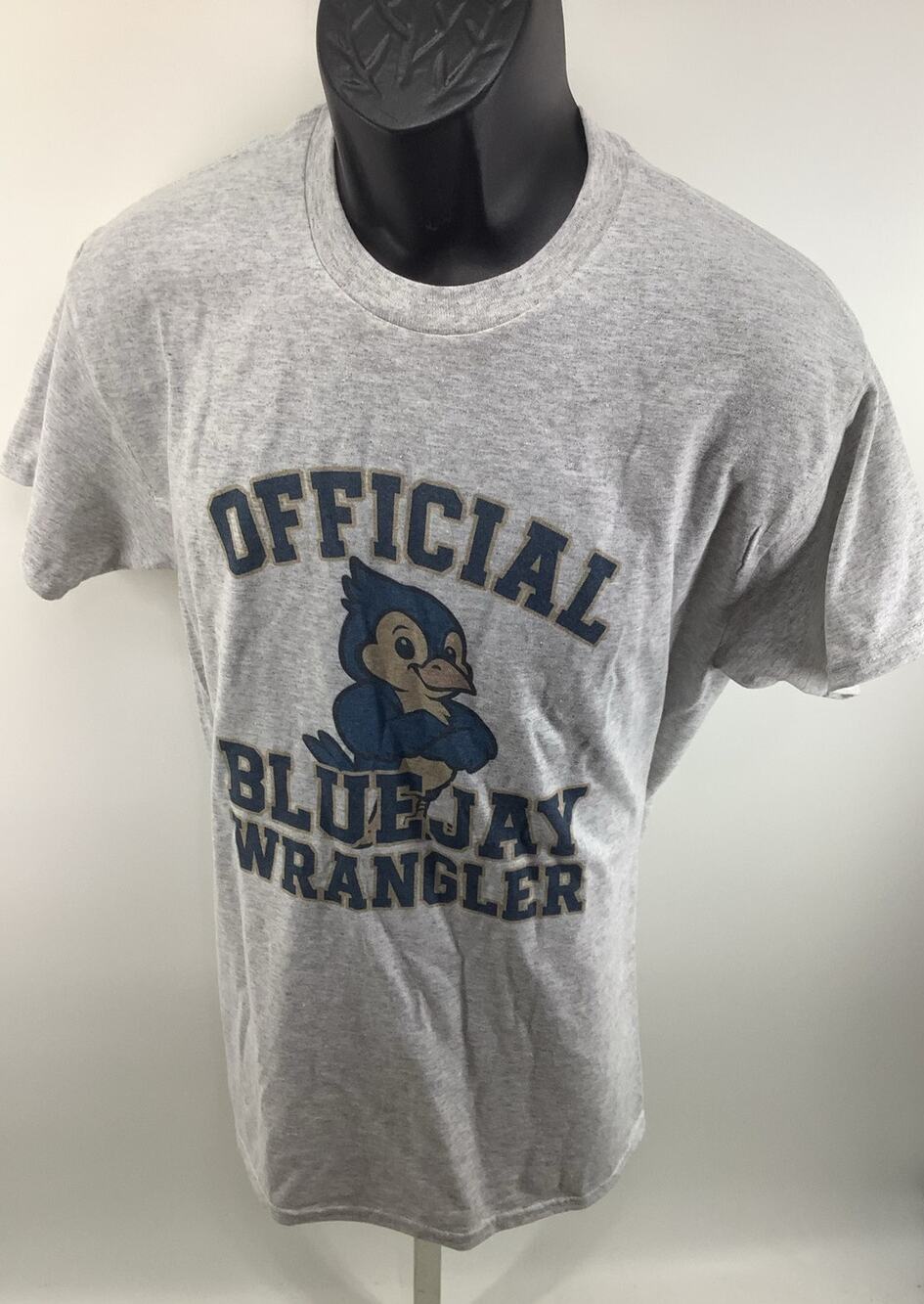 Official Bluejay Wrangler Graphic T Shirt Gildan DryBlend Gray Mens M 19x28